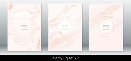Set of cover page design luxury with marble background and gold texture Stock Vector