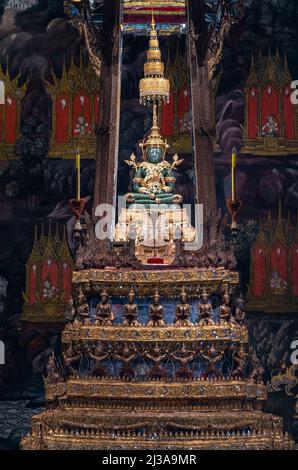 Bangkok, Thailand - Mar 29, 2022: The Emerald Buddha in Phra Ubosot or The Chapel of the temple of the emerald buddha at the grand palace. Stock Photo
