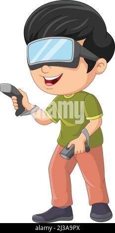 Cartoon little boy in virtual reality glasses Stock Vector