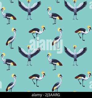 Vector seamless pattern with crowned crane birds.  Stock Vector