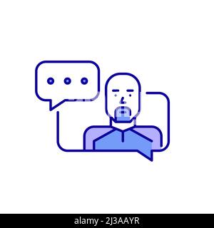Young sporty man chatting on social media. Pixel perfect, editable stroke blue and purple icon Stock Vector