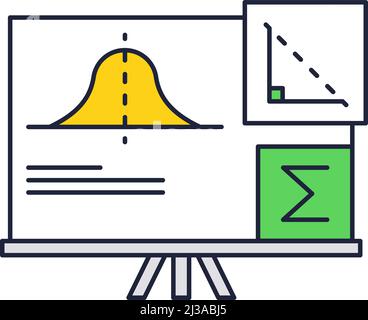 Math formula icon vector. Science and engineering, school physics line equation, chart on whiteboard. Theory, geometric scheme and function on board i Stock Vector