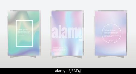 Holographic backgrounds set. Smooth multicolor textures. Holographic backdrops. Hologram backdrops. Pastel trendy blurs. Holographic art. Cover or ban Stock Vector