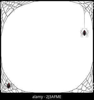 Vector design frame for photo with cobwebs and black widow in halloween style Stock Vector