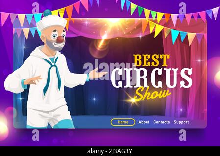 Shapito circus cartoon sailor clown on circus stage, vector poster ...