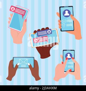 set of hands with smartphones Stock Vector