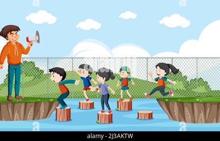 Kids playing red light green light game illustration Stock Vector