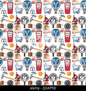 Seamless background with science equipments illustration Stock Vector