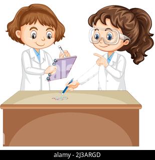 Scientist kids doing science experiment illustration Stock Vector