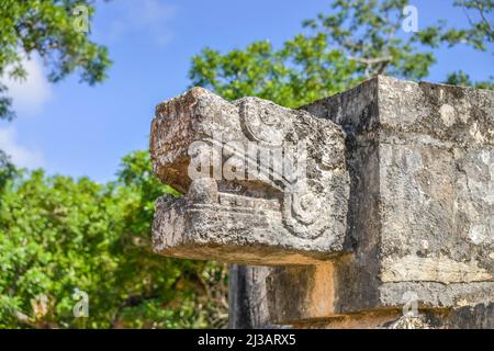 Snake head, Platform of Venus Plataforma de Venus, Chichen Itza, Yucatan, Mexico Stock Photo