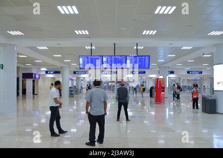 Cancun Airport Mexico - Interior Of Terminal 3 With Sign And People 