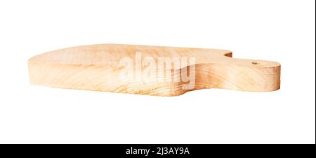 Wooden cutting board isolated on white background. Kitchen utensils concept. Food cooking tool. High quality photo Stock Photo