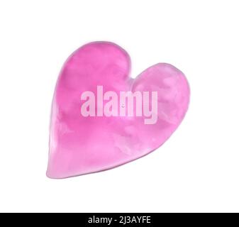 Structure of a pink gel in the shape of a heart on a white background, isolate