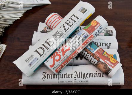Stack of various newspapers Stock Photo
