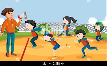 Kids playing red light green light game illustration Stock Vector