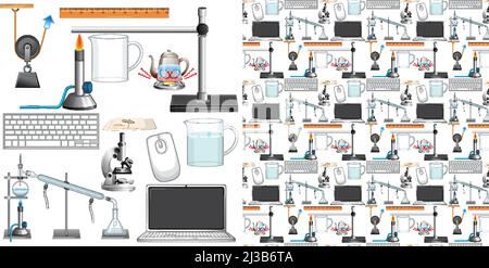 Seamless background with science equipments illustration Stock Vector