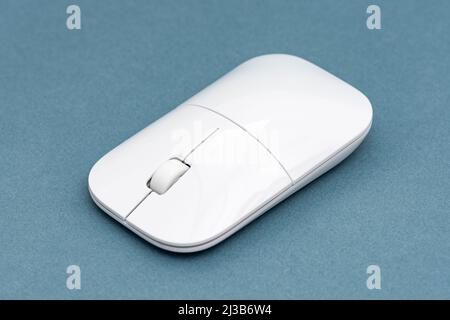 White computer mouse on the blue background. Stock Photo