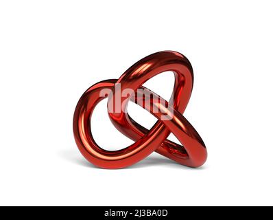 Red metallic torus knot on white background. 3d image Stock Photo