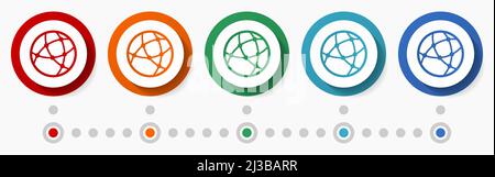 Web, internet concept vector icon set, infographic template, flat design colorful web buttons in 5 color options Stock Vector