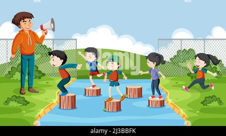 Kids playing red light green light game illustration Stock Vector