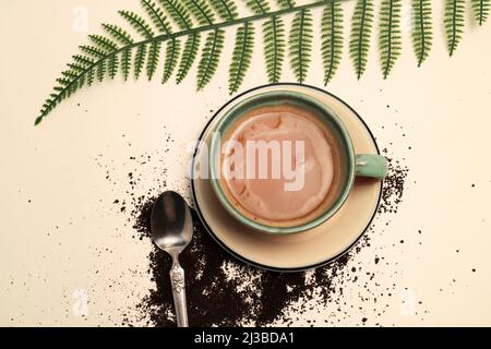 Photo studio concept coffee latte cappuccino in a cup top view limbo background Stock Photo