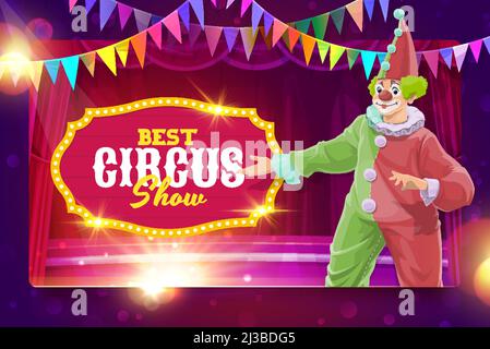 Shapito circus poster, clown at funfair carnival show, vector cartoon ...