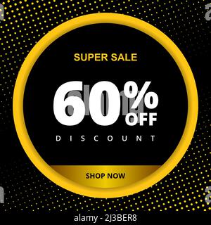 60 percent off discount. Special offer sale 60 percent off. Sale discount offer. Vector promotion banner sixty percent discount in black and yellow Stock Vector