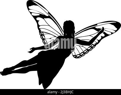 A Fairy in Silhouette With Butterfly Wings Stock Vector