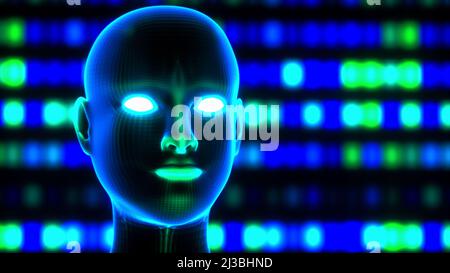 artificial intelligence in the form of a digital wireframe head (3d rendering) Stock Photo