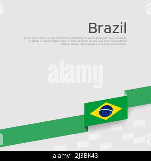 Brazil flag background. Ribbon color flag of brazil on white background. National poster. Vector flat banner design. State patriotic flyer, cover Stock Vector