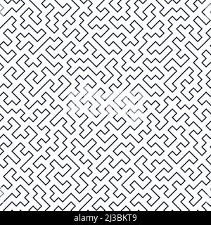 Thin Line Art Seamless Pattern in Black and White Colors. Tileable Maze Vector Background Stock Vector