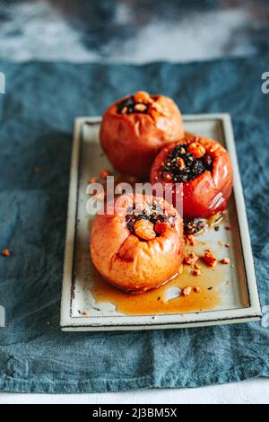Roasted Baked Apples with Fruit Stock Photo