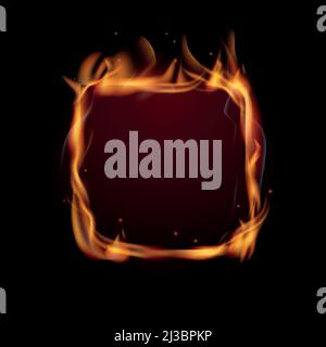 Burning rectangular frame. Realistic hot fire shape Stock Vector