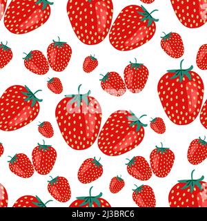 Ripe red strawberries seamless pattern. Vector illustration. Fruit print Stock Vector