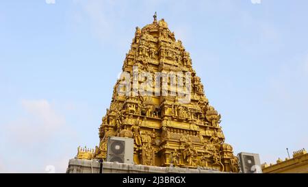 View of Golden Color Shri Subramanya Temple, Murudeshwara, Uttara Kannada, Karnataka, India Stock Photo