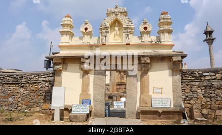 Main Entrance Gate of Chandragiri Jain Temple Range, Shravanbelagola, Karnataka, India Stock Photo