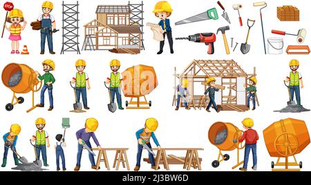Set of construction site objects illustration Stock Vector