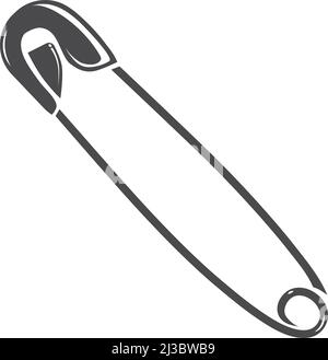 Safety pin icon. Metal clasp fastener black symbol Stock Vector