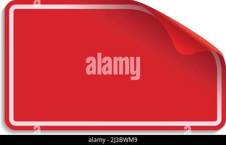 Red label with curled corner. Sticker realistic template Stock Vector