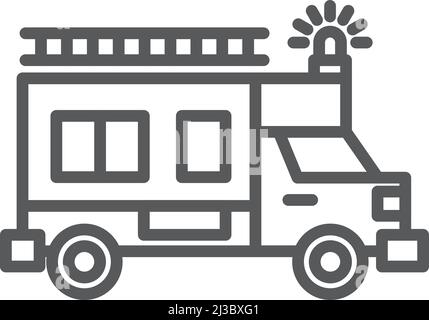 Fire truck line icon. Firefighter car with siren Stock Vector