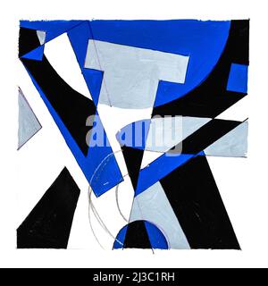 abstract graphic composition with inverted letter K hand drawn with red and black paints on white paper Stock Photo