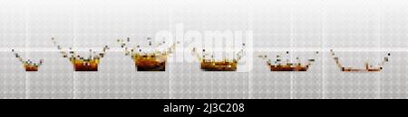 Splashes of coffee, cola or whiskey isolated on transparent background. Vector realistic set of liquid waves of rum, beer or black tea with drops and Stock Vector