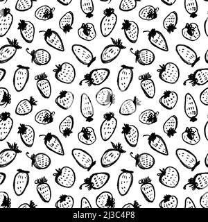 Hand drawn black brush strawberry seamless pattern Stock Vector