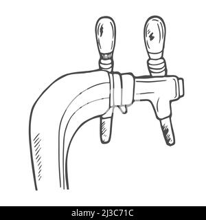 Beer tap isolated on white background. Hand drawn beer tap. Vintage engraved style. For pub menu, cards, posters, prints, packaging. Stock Vector
