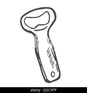 Doodle vector bottle opener. Isolated vector sketch Stock Vector