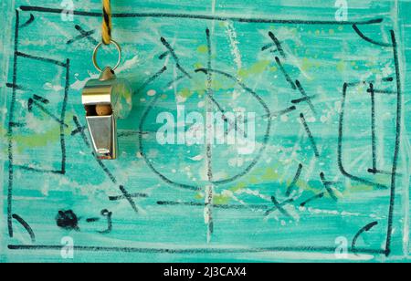 whistle of a soccer referee or trainer, for the great soccer event this year,grungy soccer or football concept Stock Photo