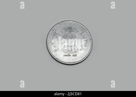 Indian Currency one Rupees silver Coin, Indian Currency, Money, one Rupees coin Stock Photo