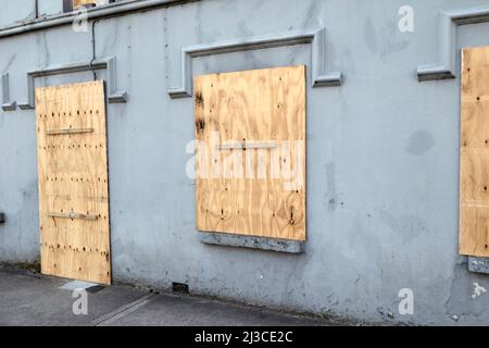 boarded up house in the town centre of castlebar county mayo republic of ireland Stock Photo