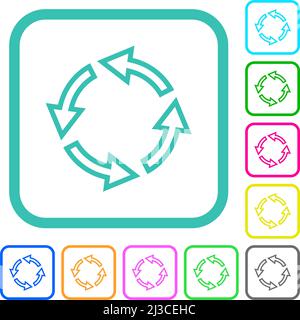 Rotate left outline vivid colored flat icons in curved borders on white background Stock Vector