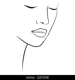 A woman's face. One line drawing the face and hair. Abstract female portrait. The modern art of minimalism. Stock Vector